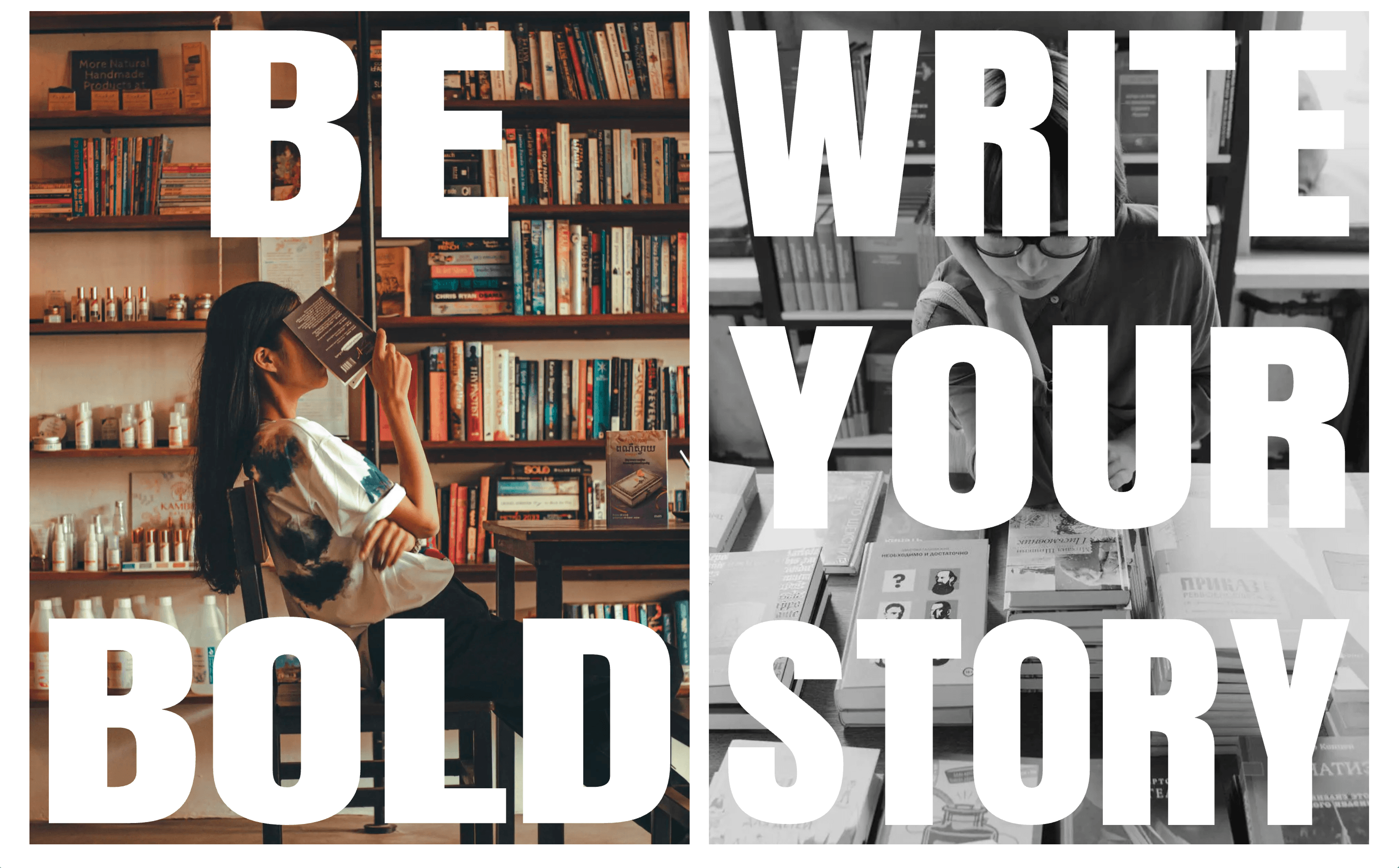 An experimental book-inspired mockup exploring oversized typography and letter-by-letter animations using GSAP.